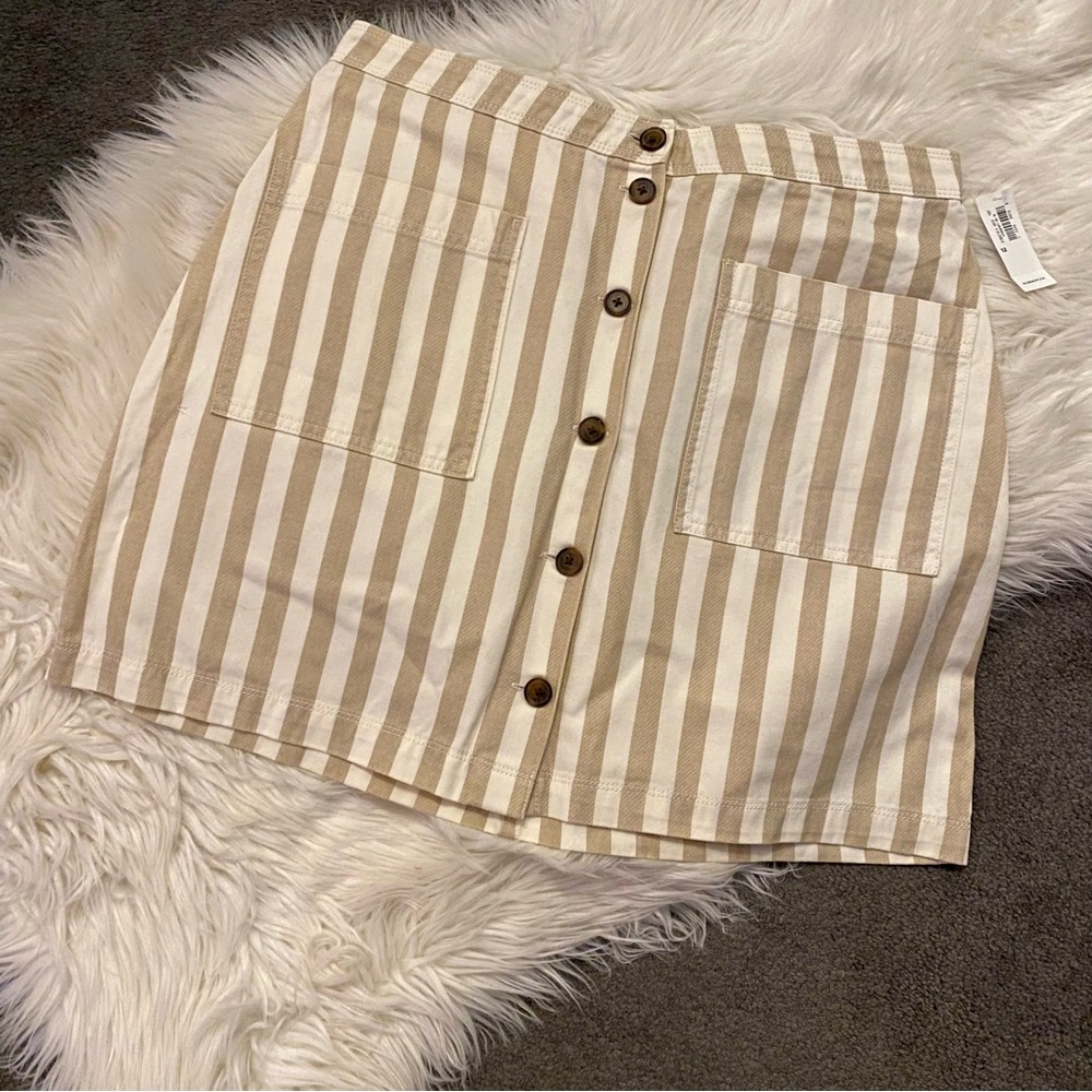 Old Navy Beige and White Striped Mini Skirt